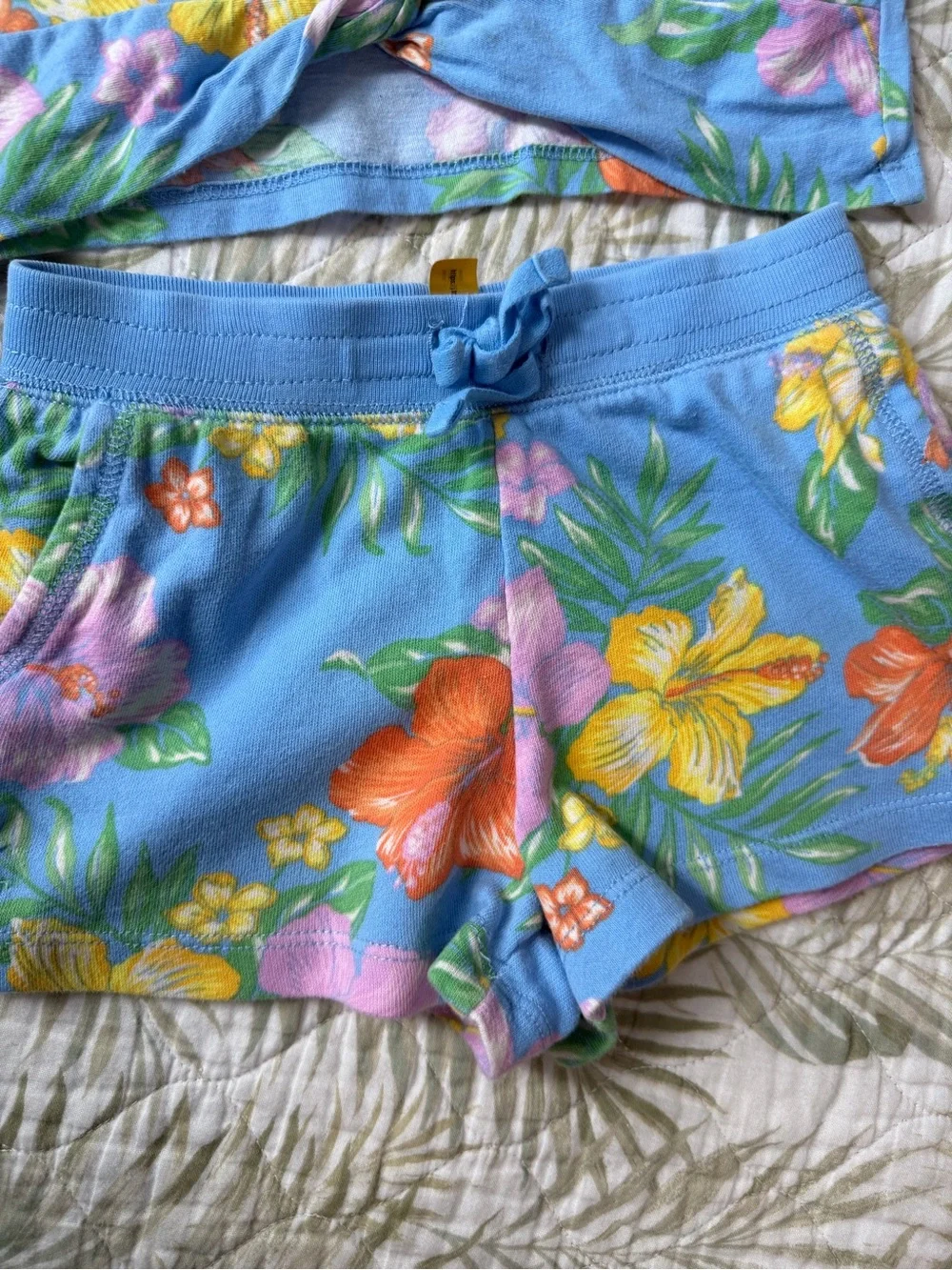Girls Blue Tropical Floral Short Set